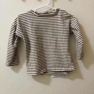 Quincy Mae white and Brown Striped Long Sleeve Tee